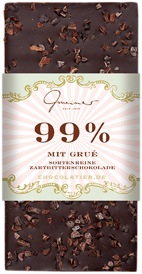 Bitter Schokolade - 99% mit Grué - 100 gr.  