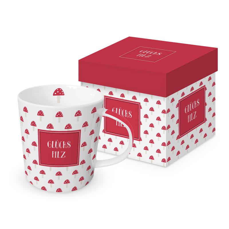 Henkelbecher in Geschenkbox "Glückspilz"